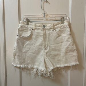 H&M White Denim Frayed Jean Shorts